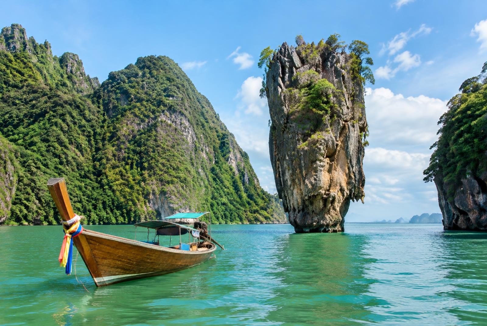 Limestone islands and a longtail boat near Phuket